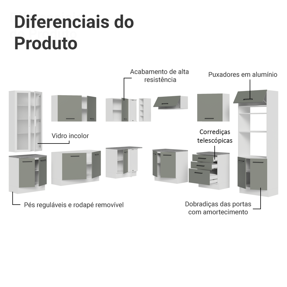 Armário de Cozinha Completa 549cm Branco/Cinza Agata Madesa 01