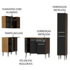 Armário de Cozinha Completa de Canto 261cm Rustic/Preto Emilly Song Madesa 01