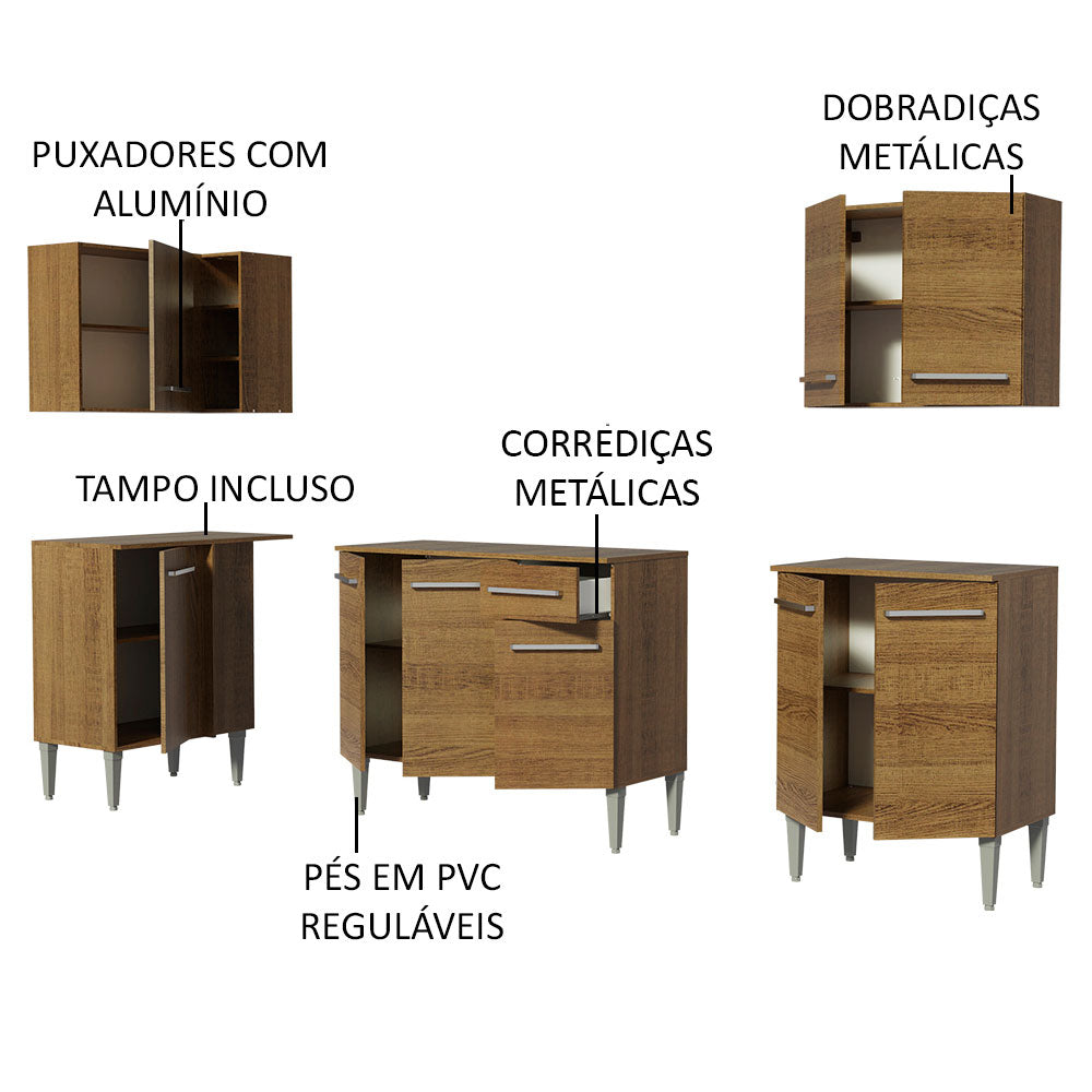 Armário de Cozinha Completa de Canto 293cm Rustic Emilly Open Madesa 01