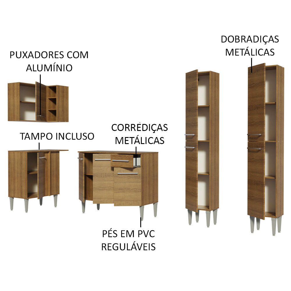 Armário de Cozinha Completa de Canto 293cm Rustic Emilly Music Madesa 02
