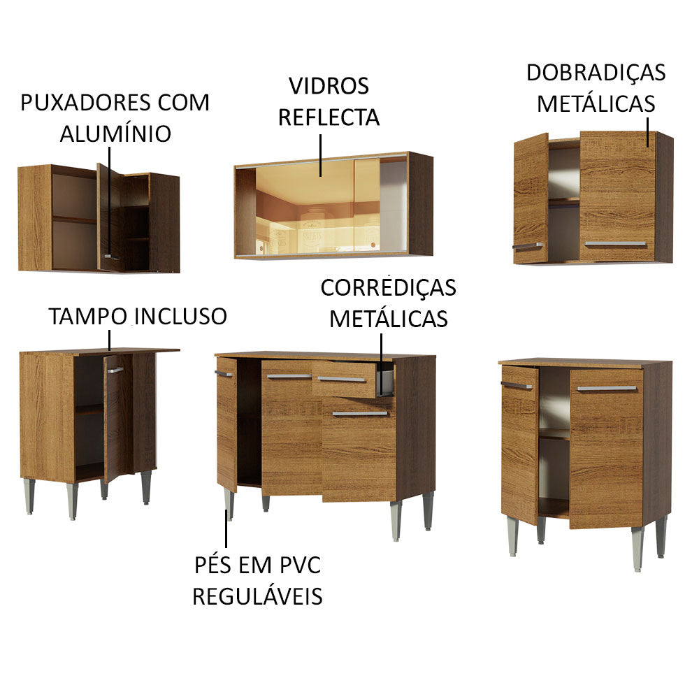 Armário de Cozinha Completa de Canto 293cm Rustic Emilly Play Madesa 04