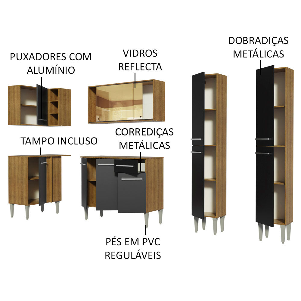 Armário de Cozinha Completa de Canto 293cm Rustic Emilly Line Madesa 06