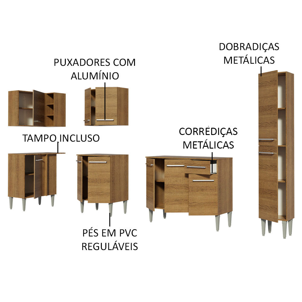Armário de Cozinha Completa de Canto 325cm Rustic Emilly Water Madesa 02