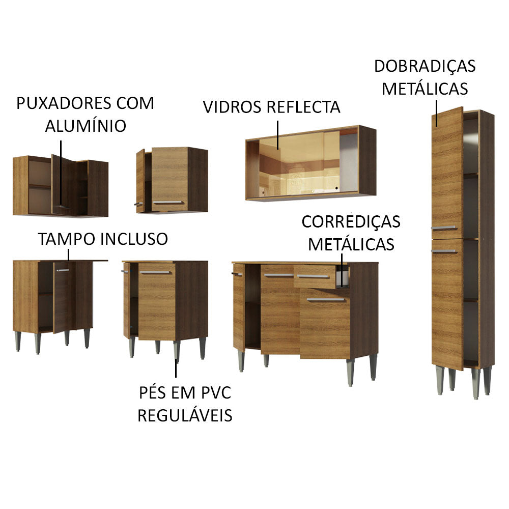 Armário de Cozinha Completa de Canto 325cm Rustic Emilly Wave Madesa 04