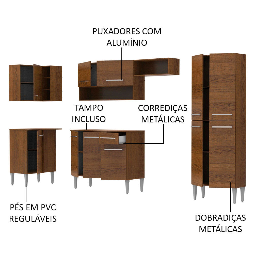 Armário de Cozinha Completa de Canto 353cm Rustic Emilly Sun Madesa 01