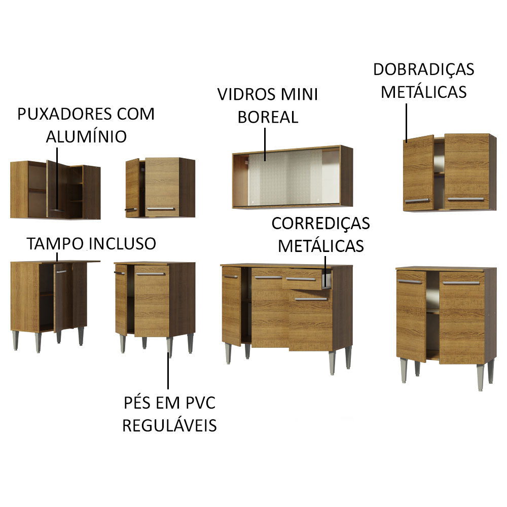 Armário de Cozinha Completa de Canto 357cm Rustic Emilly Jazz Madesa 02