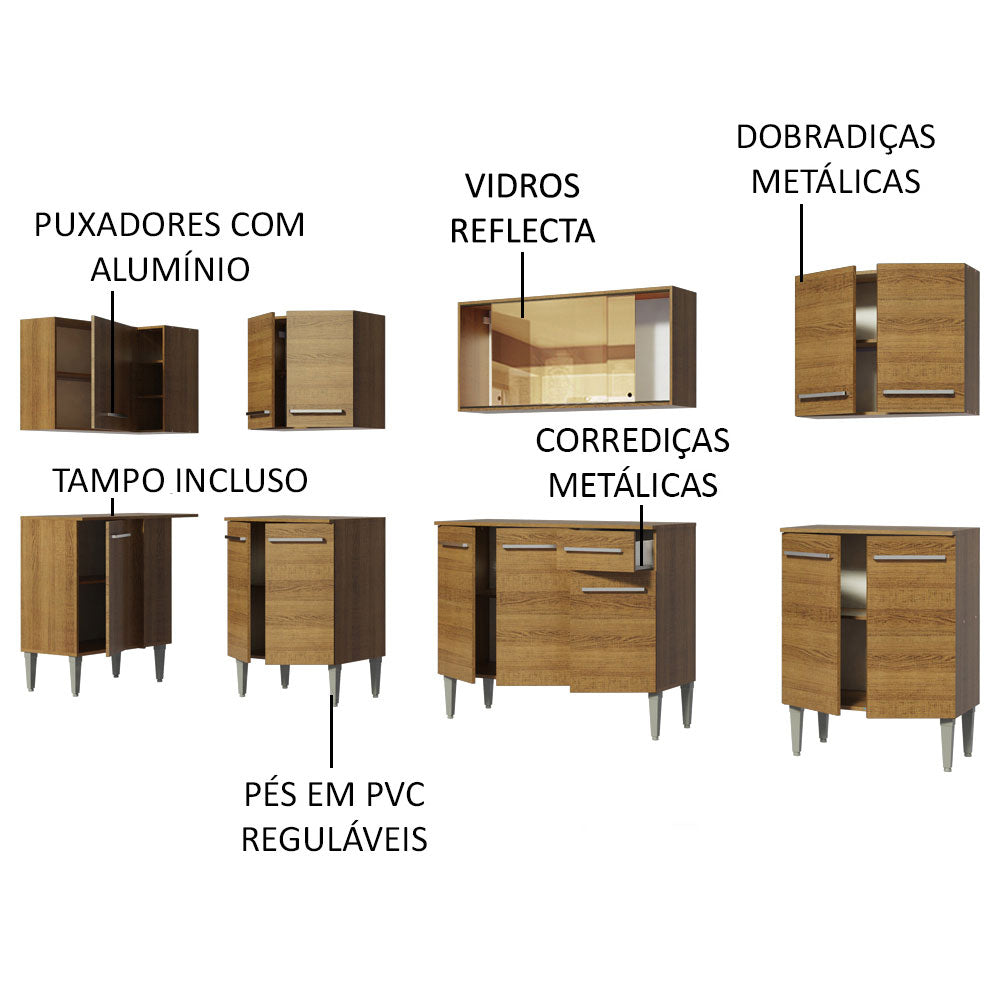 Armário de Cozinha Completa de Canto 357cm Rustic Emilly Mega Madesa 03