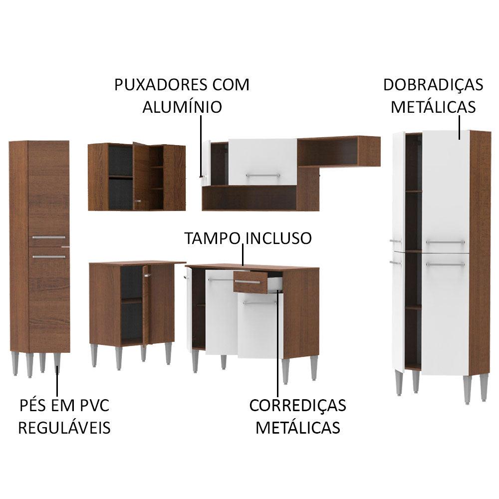 Armário de Cozinha Completa 385cm Rustic/Branco Emilly Love Madesa 01