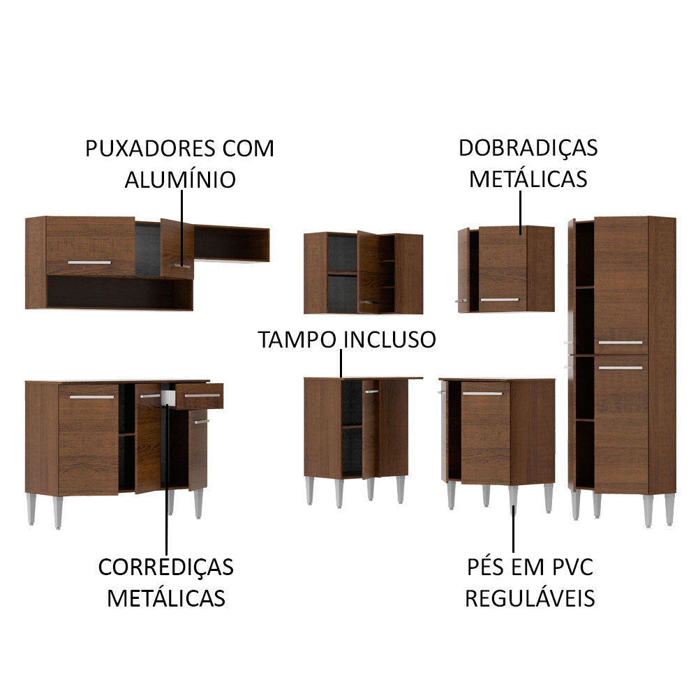 Armário de Cozinha Completa de Canto 417cm Rustic Emilly Ice Madesa 01