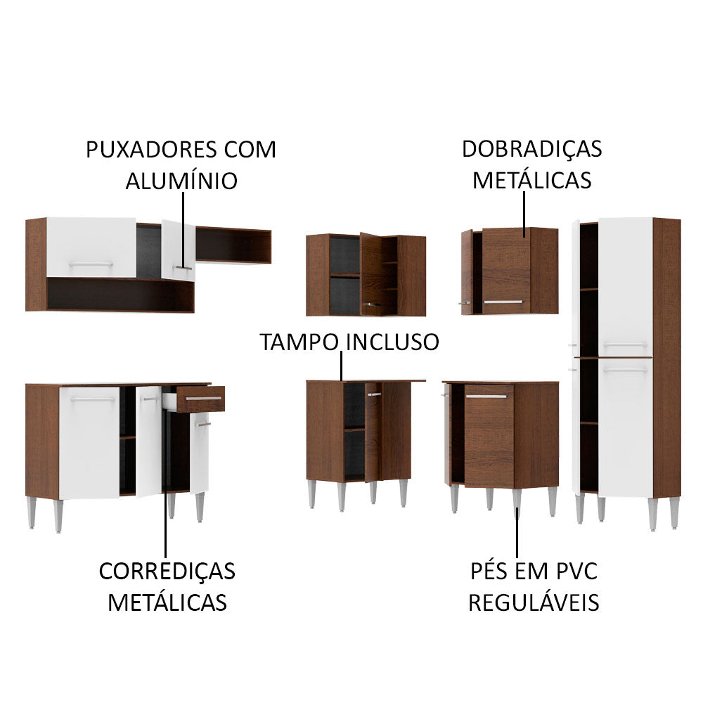 Armário de Cozinha Completa de Canto 417cm Rustic/Branco Emilly Ice Madesa 01