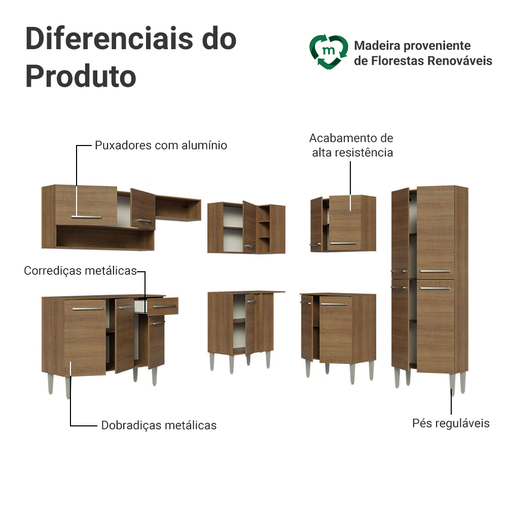 Armário de Cozinha Completa de Canto 417cm Rustic Emilly Madesa 02