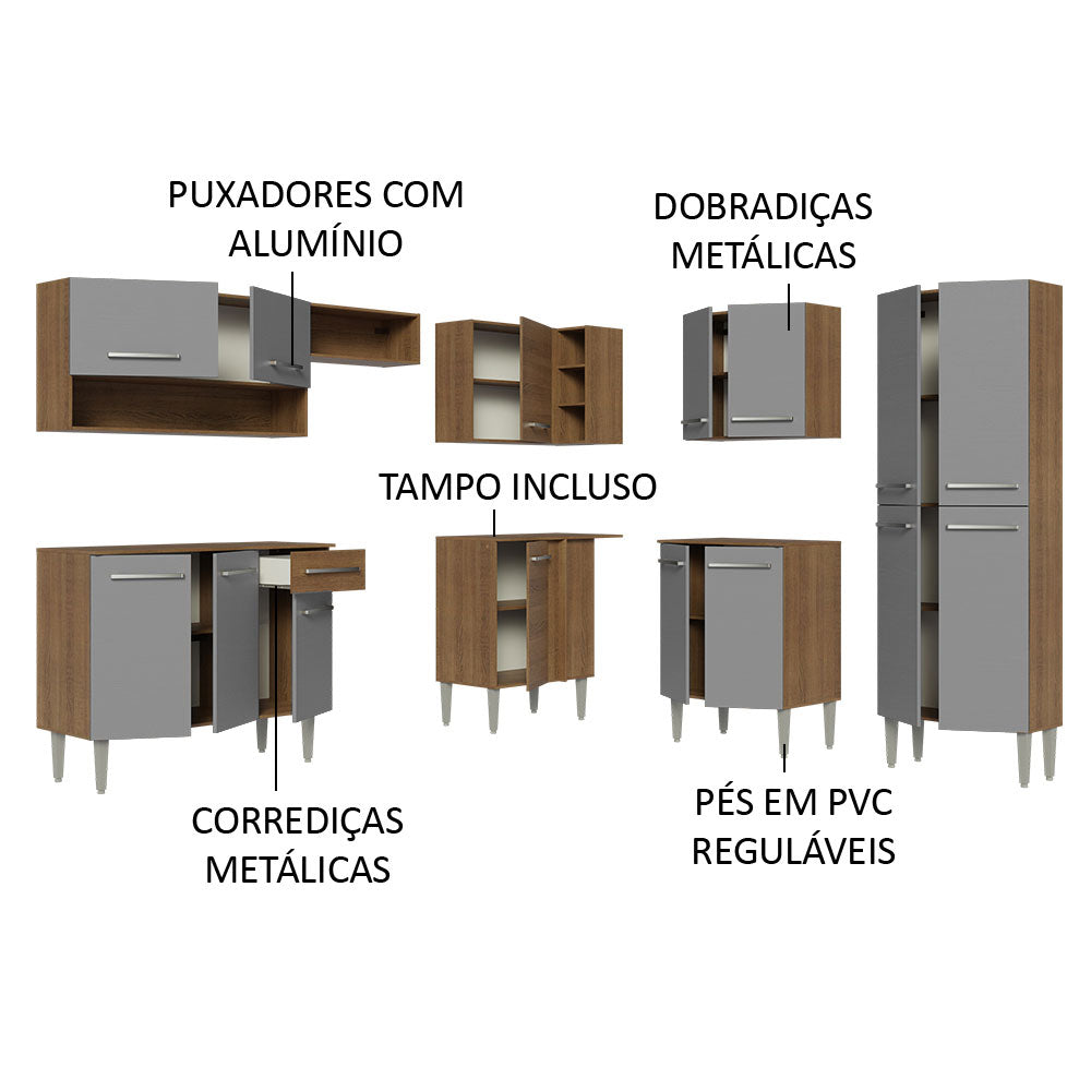 Armário de Cozinha Completa de Canto 417cm Cinza/Rustic Emilly Madesa 02