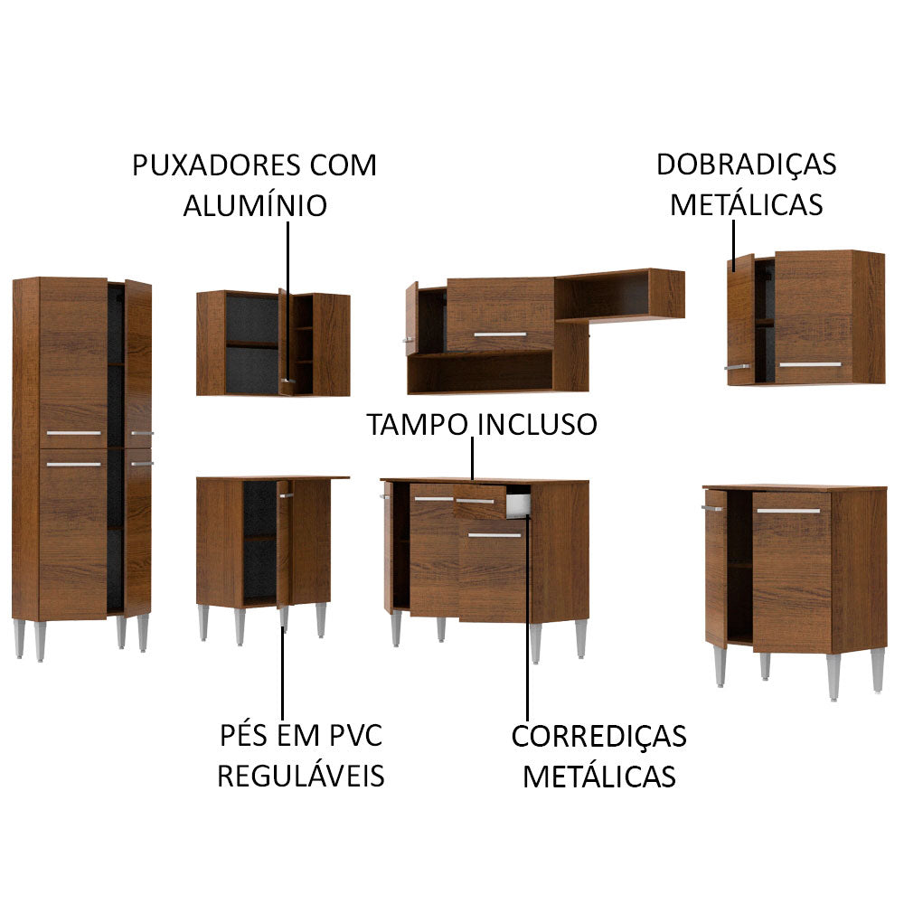 Armário de Cozinha Completa de Canto 481cm Rustic Emilly Moon Madesa 01