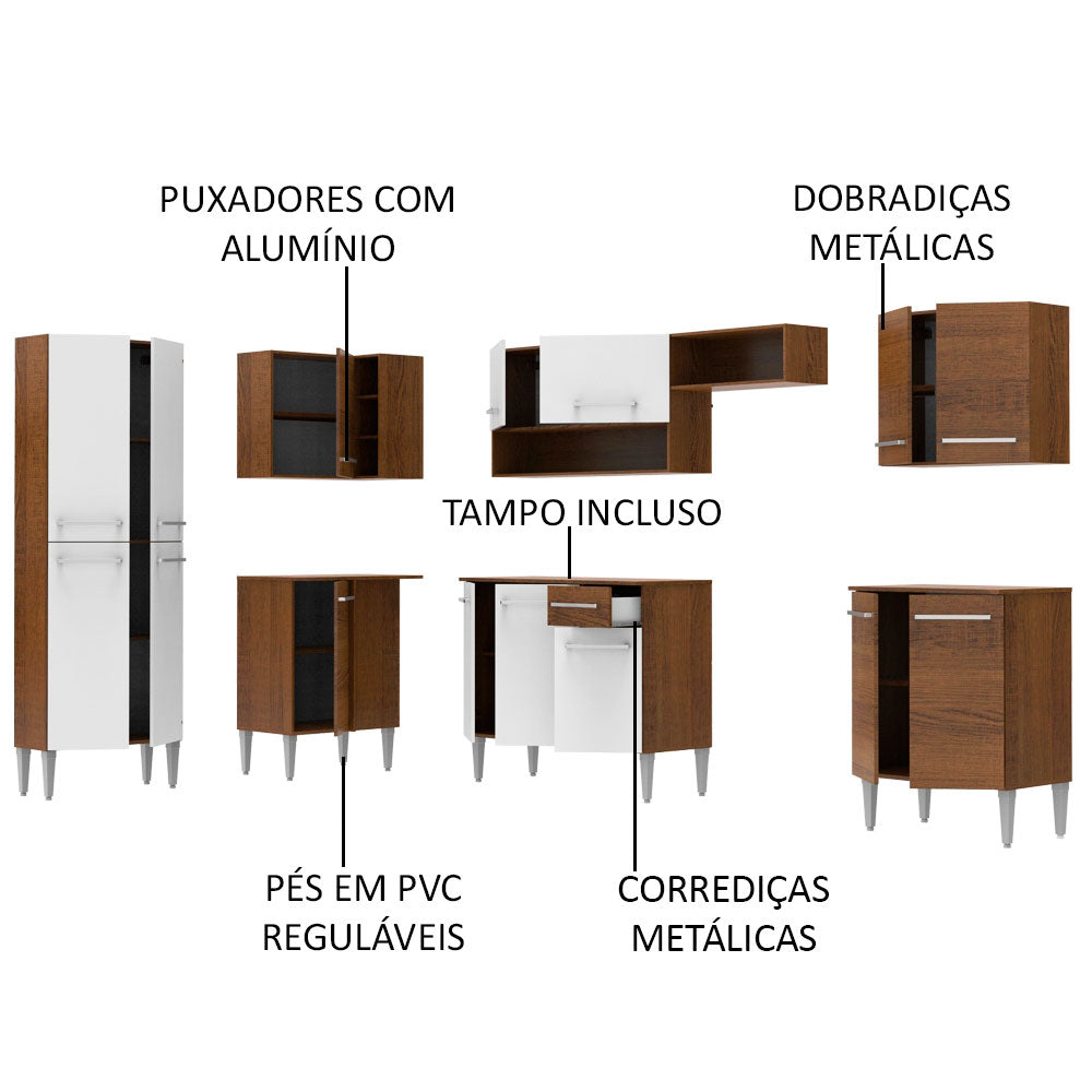 Armário de Cozinha Completa de Canto 481cm Rustic/Branco Emilly Moon Madesa 01