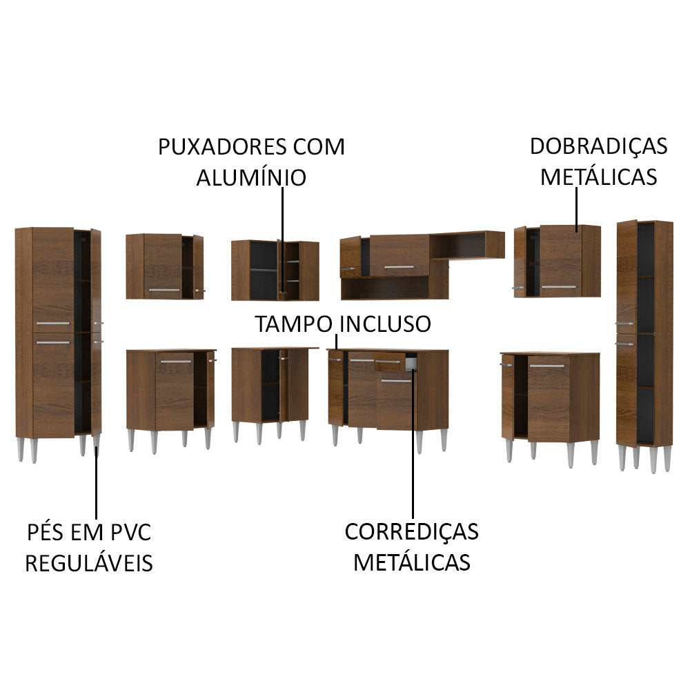 Armário de Cozinha Completa de Canto 513cm Rustic Emilly Big Madesa 02