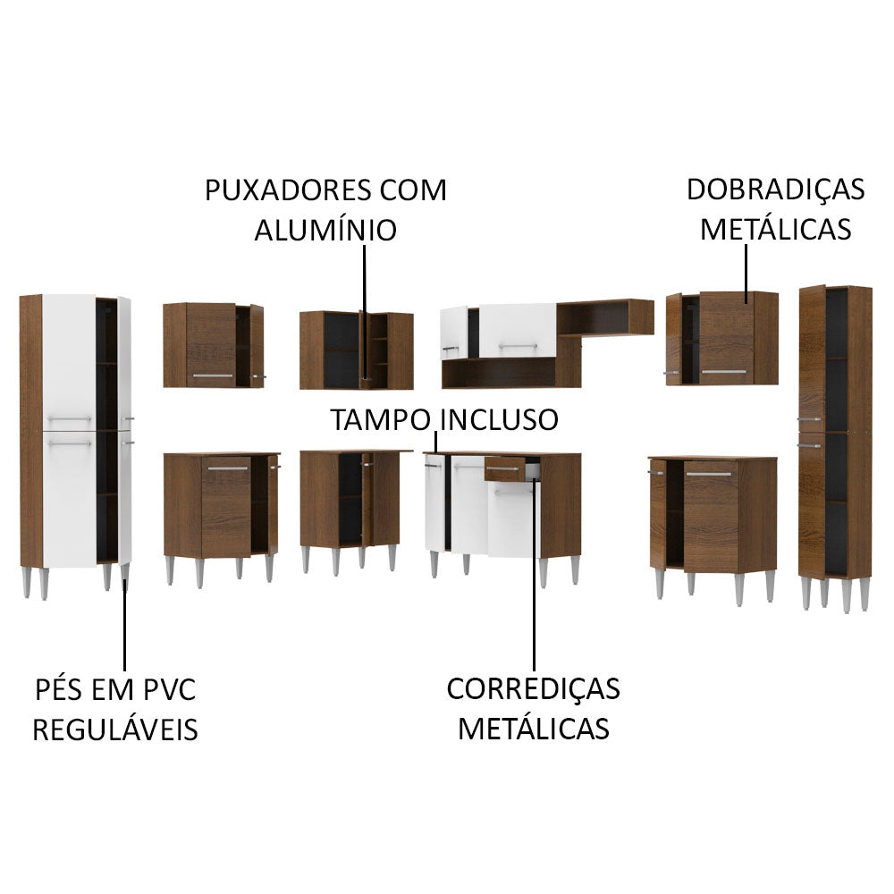 Armário de Cozinha Completa de Canto 513cm Rustic/Branco Emilly Big Madesa 02