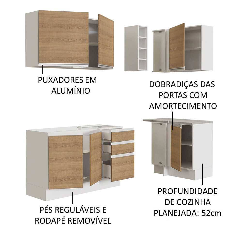 Armário de Cozinha Compacta de Canto 269cm Branco/Rustic Glamy Madesa 01