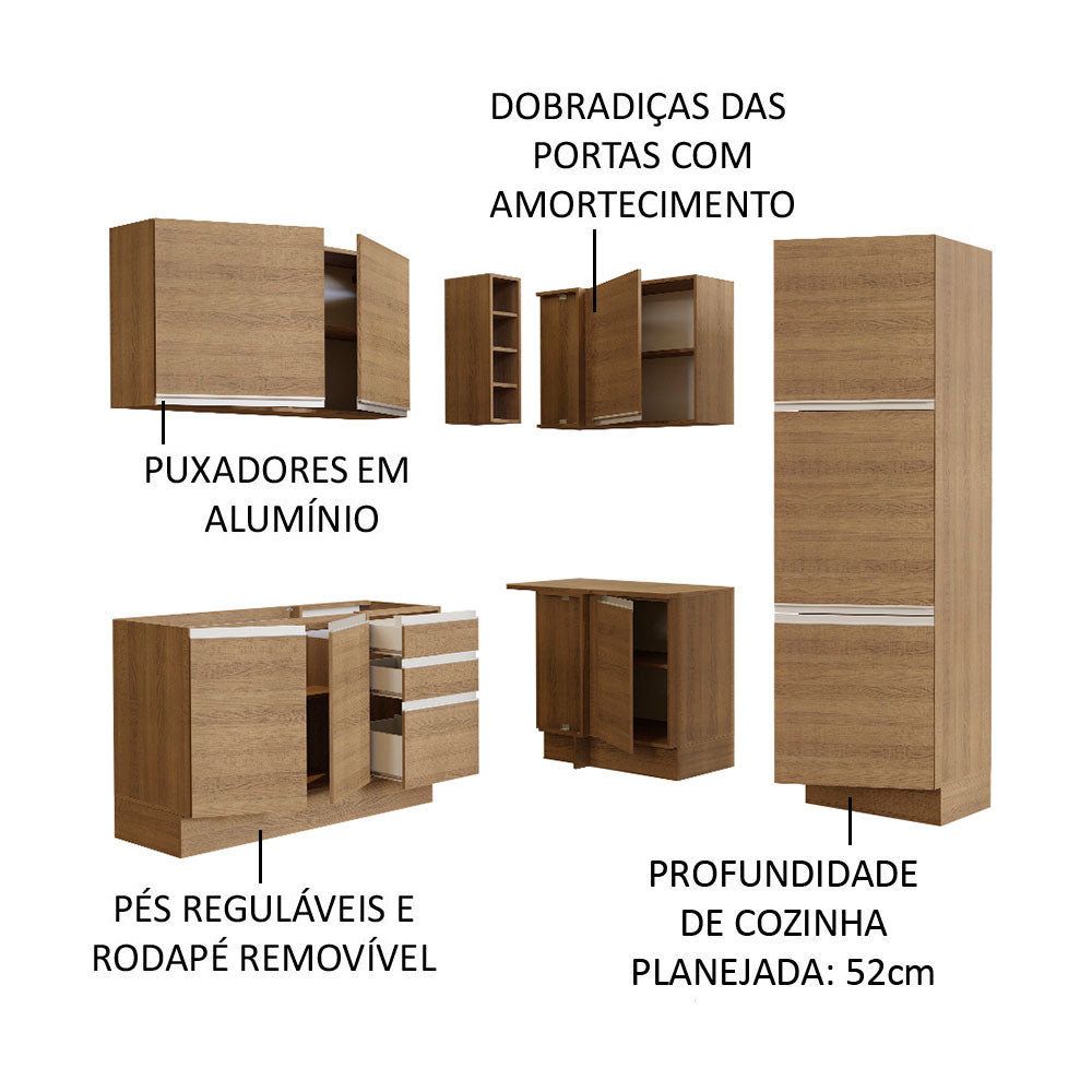 Armário de Cozinha Completa de Canto 329cm Rustic Glamy Madesa 01