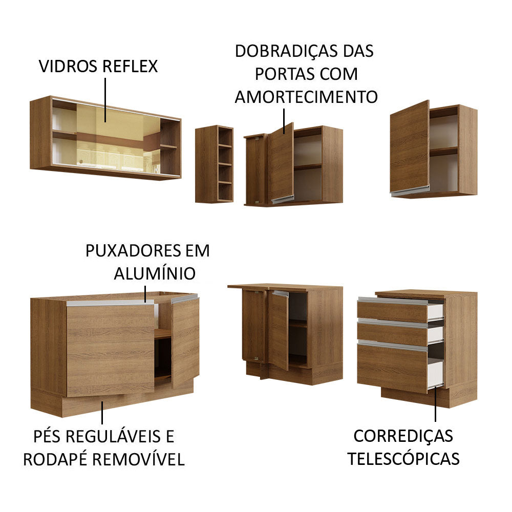 Armário de Cozinha Completa de Canto 329cm Rustic Glamy Madesa 02