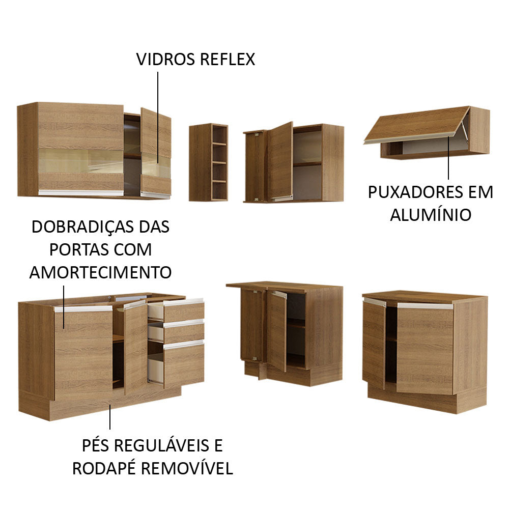 Armário de Cozinha Completa de Canto 349cm Rustic Glamy Madesa 01