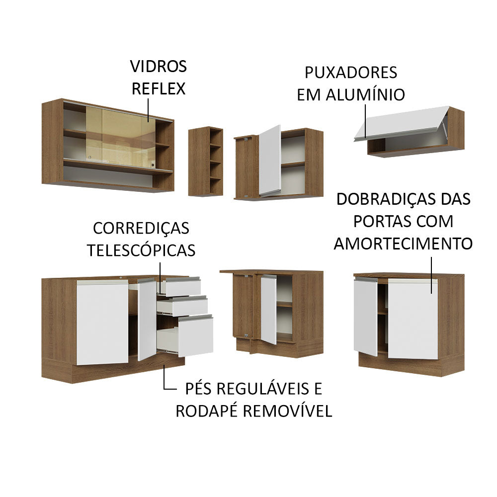 Armário de Cozinha Completa de Canto 349cm Rustic Branco Glamy Madesa 02