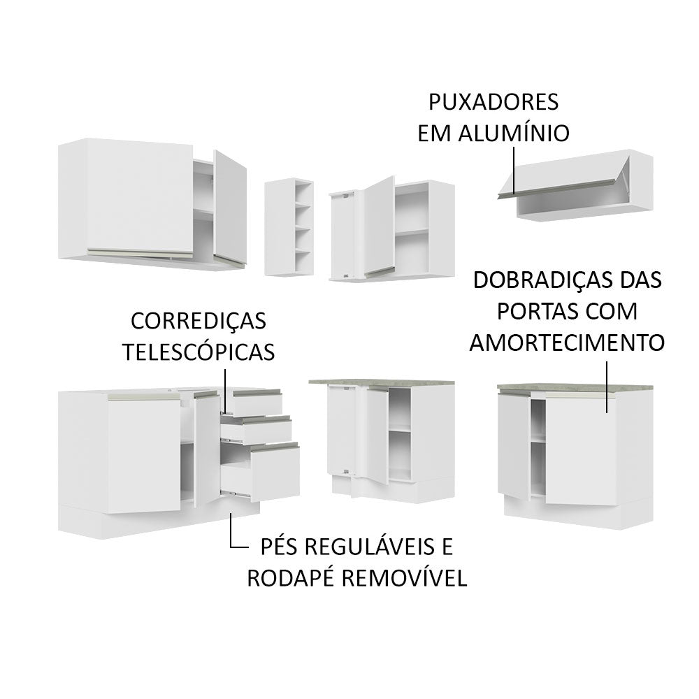 Armário de Cozinha Completa de Canto 349cm Branco Glamy Madesa 03