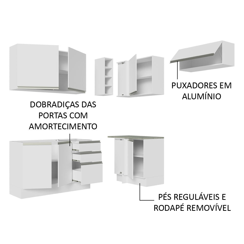 Armário de Cozinha Completa de Canto 349cm Branco Glamy Madesa 07