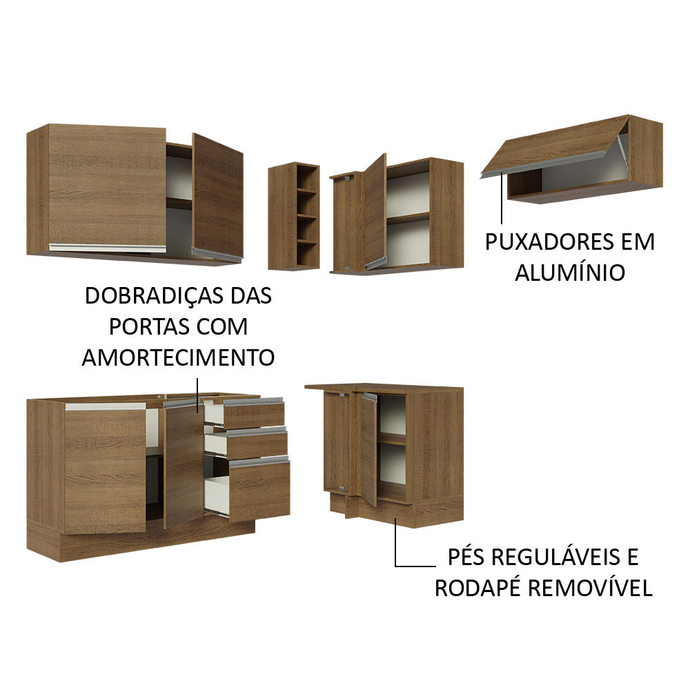 Armário de Cozinha Completa de Canto 349cm Rustic Glamy Madesa 07