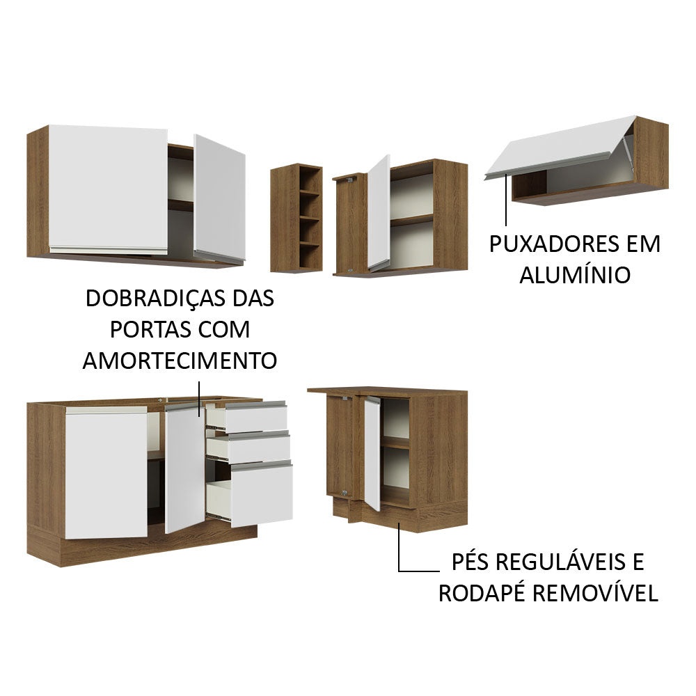 Armário de Cozinha Completa de Canto 349cm Rustic/Branco Glamy Madesa 07
