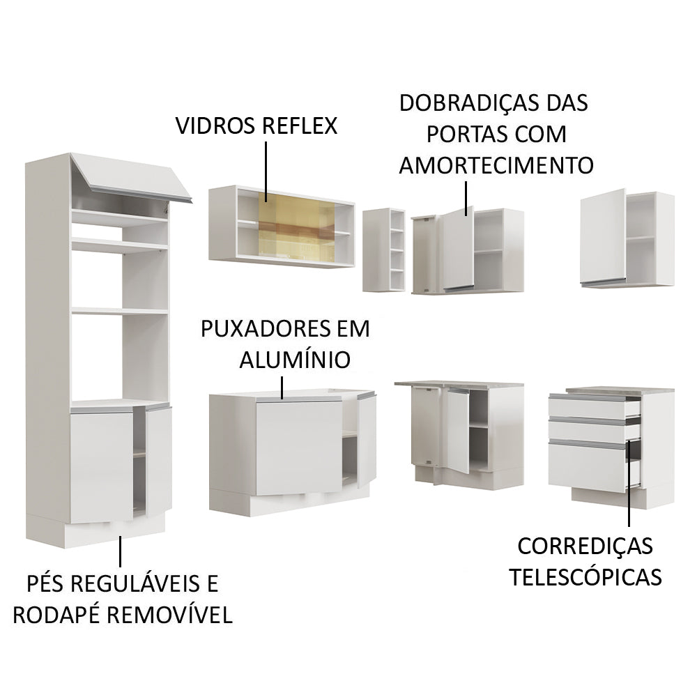 Armário de Cozinha Completa de Canto 399cm Branco Glamy Madesa 02