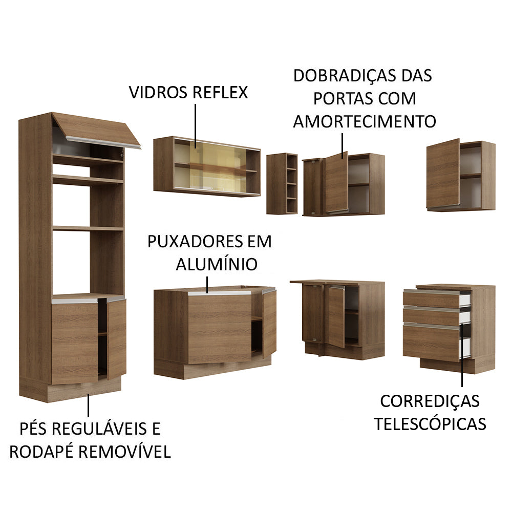 Armário de Cozinha Completa de Canto 399cm Rustic Glamy Madesa 02