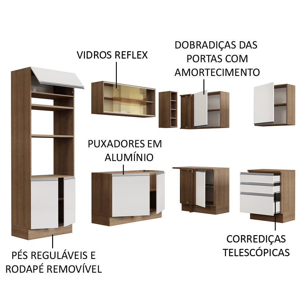 Armário de Cozinha Completa de Canto 399cm Rustic Branco Glamy Madesa 02