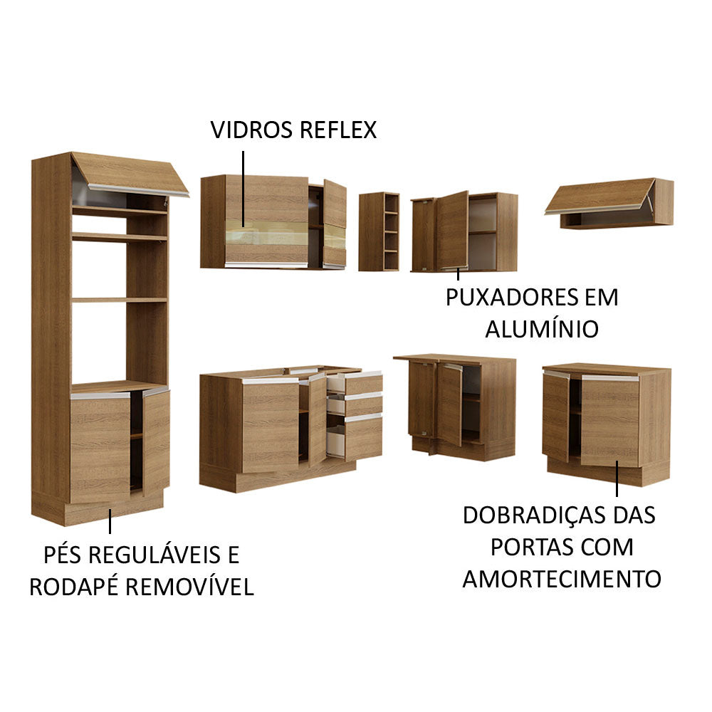 Armário de Cozinha Completa de Canto 419cm Rustic Glamy Madesa 01