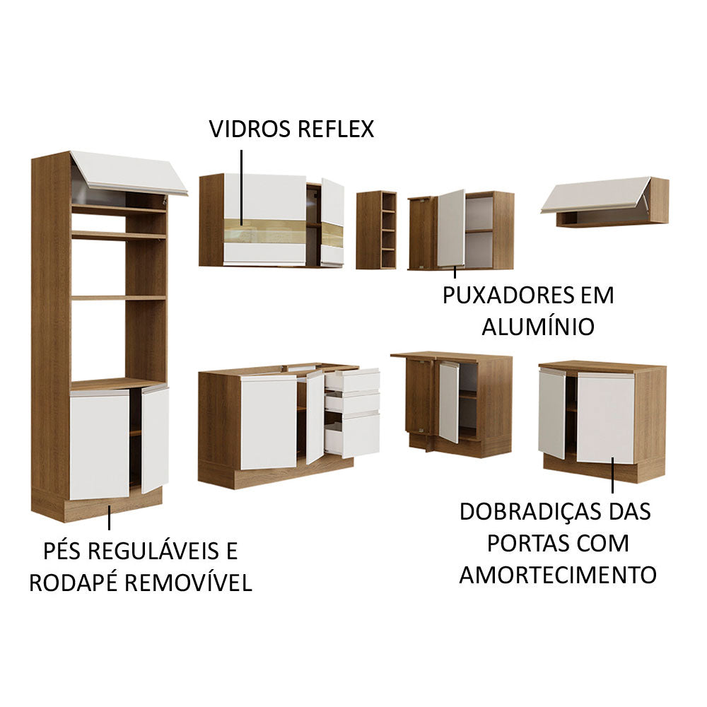 Armário de Cozinha Completa de Canto 419cm Rustic/Branco Glamy Madesa 01