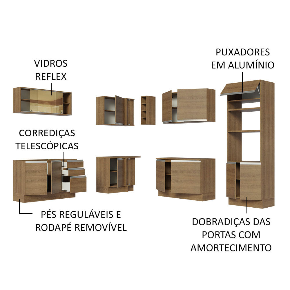 Armário de Cozinha Completa de Canto 459cm Rustic Glamy Madesa 01