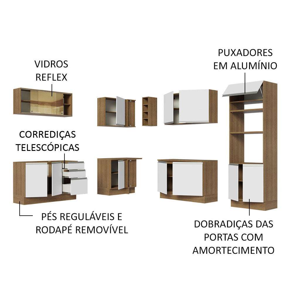 Armário de Cozinha Completa de Canto 459cm Rustic Branco Glamy Madesa 01
