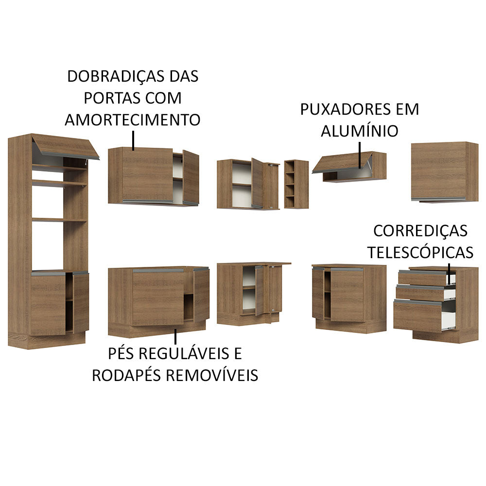Armário de Cozinha Completa de Canto 479cm Rustic Glamy Madesa 01