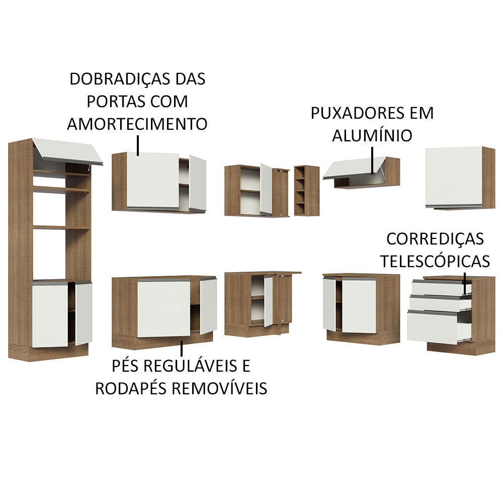 Armário de Cozinha Completa de Canto 479cm Rustic Branco Glamy Madesa 01