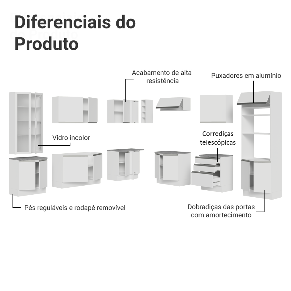 Armário de Cozinha Completa 549cm Branco Glamy Madesa 01