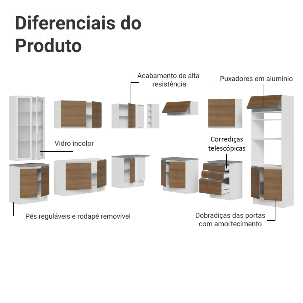 Armário de Cozinha Completa 549cm Branco/Rustic Glamy Madesa 01