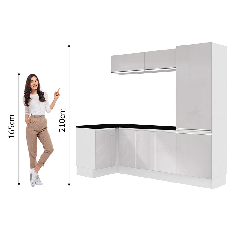 Kit Área De Serviço Madesa Acordes 100% MDF com Armário e Balcão de Canto Portas Branco Brilho