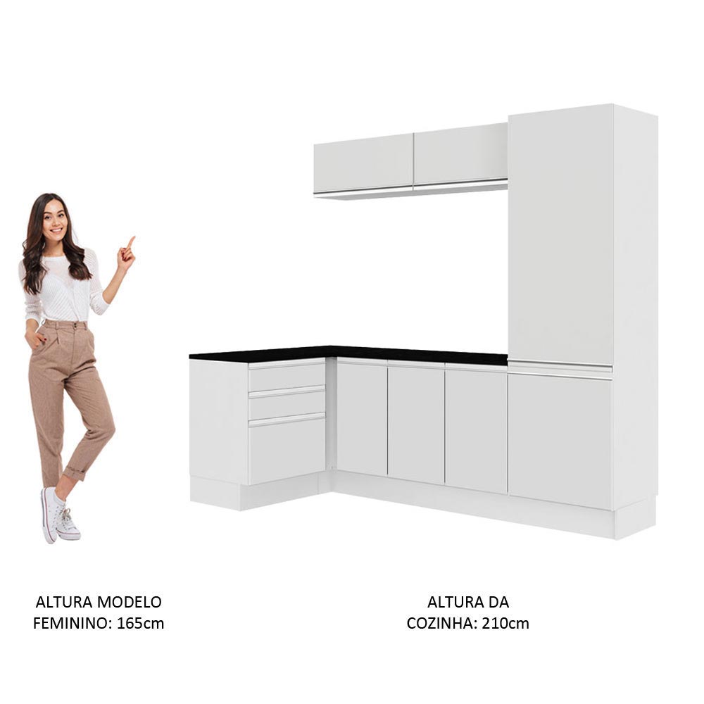 Kit Área De Serviço Madesa Acordes 100% MDF com Armário, Gaveteiro e Balcão de Canto Portas Branco Brilho