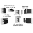 Armário de Cozinha Completa de Canto 100% MDF 409cm Branco/Preto Acordes Madesa 01
