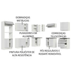 Armário de Cozinha Completa de Canto 100% MDF 479cm Frentes Branco Brilho Acordes Madesa 03