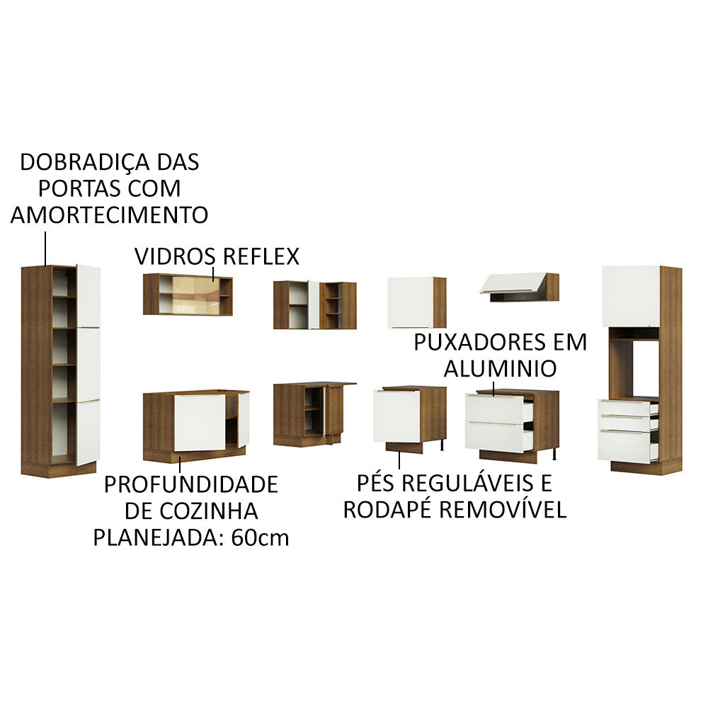 Armário de Cozinha Completa de Canto 546 x 60 cm Rustic/Branco Veludo Lux Madesa 01