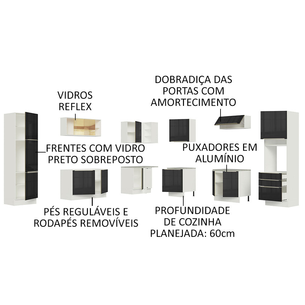 Armário de Cozinha Completa de Canto 546cm Branco/Preto Lux Madesa 03