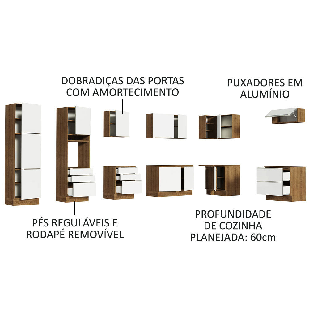 Armário de Cozinha Completa de Canto 546cm Rustic/Branco Veludo Lux Madesa 05