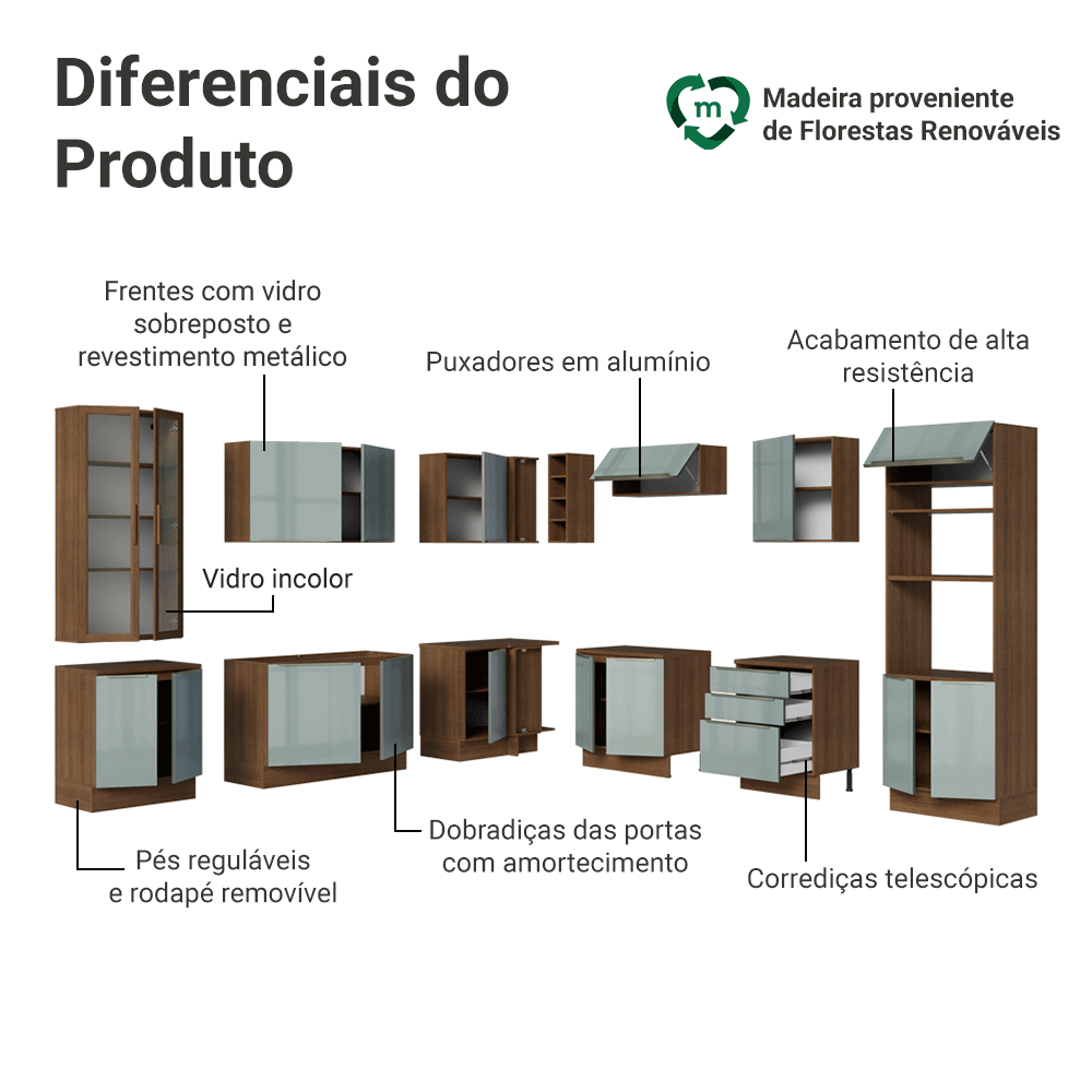 Armário de Cozinha Completa de Canto 549 cm Rustic/Cinza Lux Madesa 01