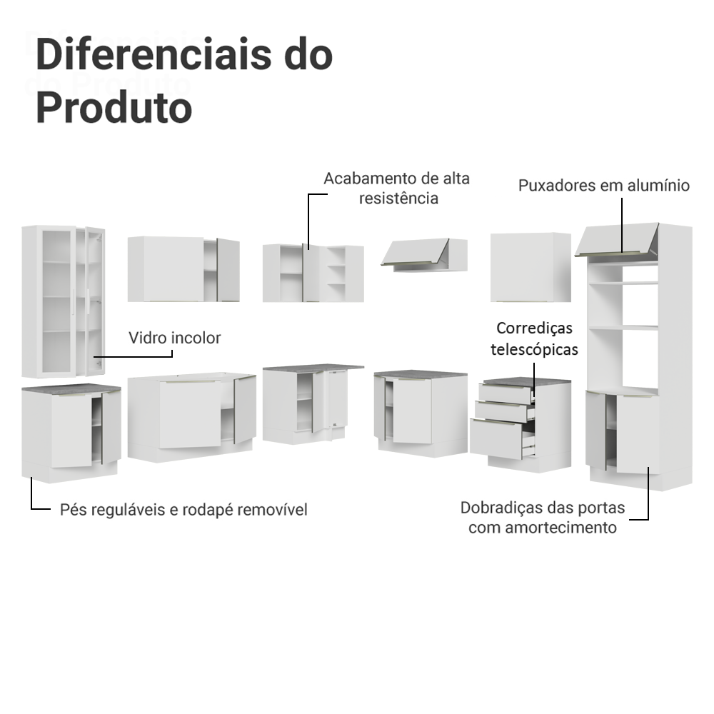 Armário de Cozinha Completa 566cm Banco Veludo Lux Madesa 01