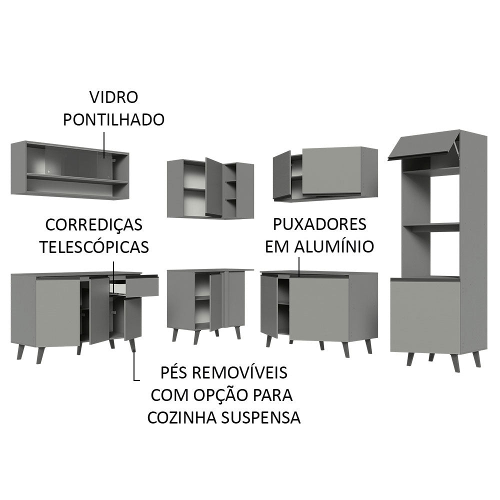 Armário de Cozinha Completa de Canto 445cm Cinza Nice Madesa 02